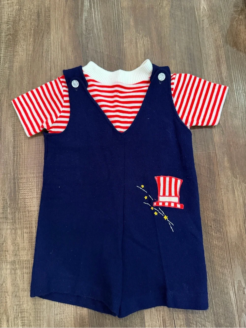 Vintage Navy & Red Kids Matching Romper Set from 1960’s